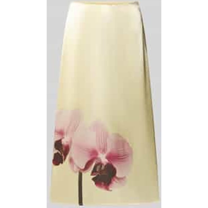 Midirok van satijn met motiefprint en elastische tailleband