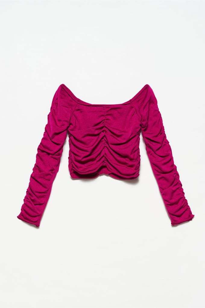 Dames Geribbelde Off-shoulder Crop Sweater