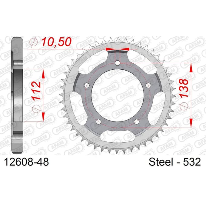 Stalen tandwiel Afam 532 48 dents