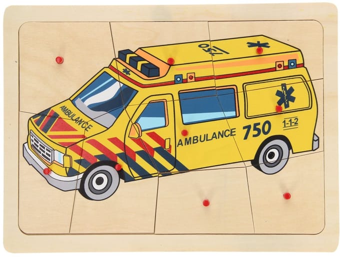 Playwood Wooden Knob Puzzle Ambulance 9 pcs. Hout