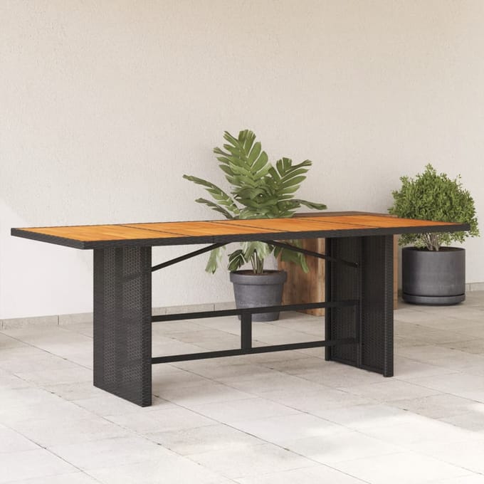 vidaXL - Tuintafel - met - acaciahouten - blad - 190x80x74 - cm - poly - rattan - zwart