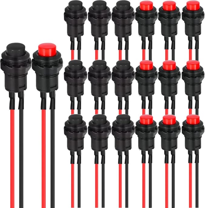 Mini drukknopschakelaar 12 mm - 20 stuks momentary schakelaar voor Arduino, autotrompet, pc en meer