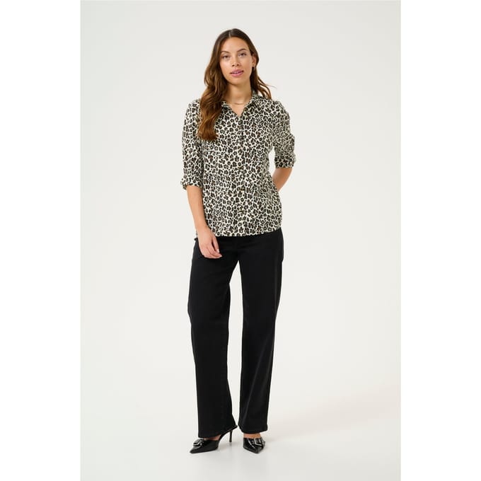 Blouse met korte mouwen Regular fit Multi Color Leo Print leopard