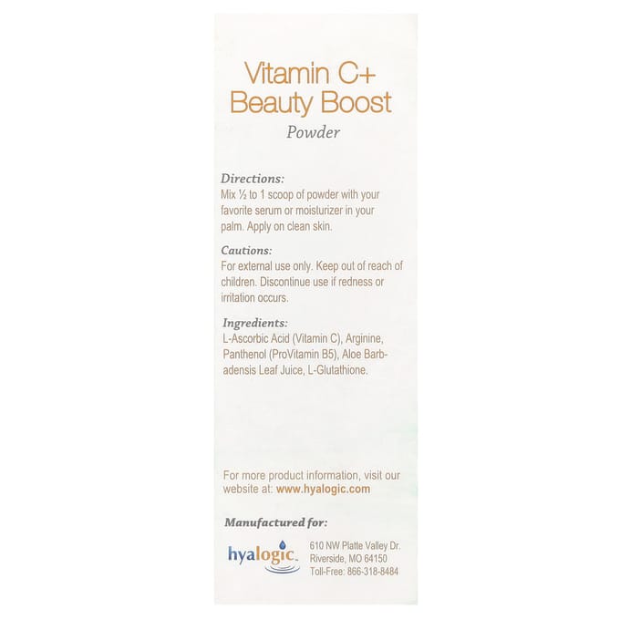Hyalogic, Vitamine C + Poudre Boost Beauté, Sans Parfum, 6 g (0,21 once) brown