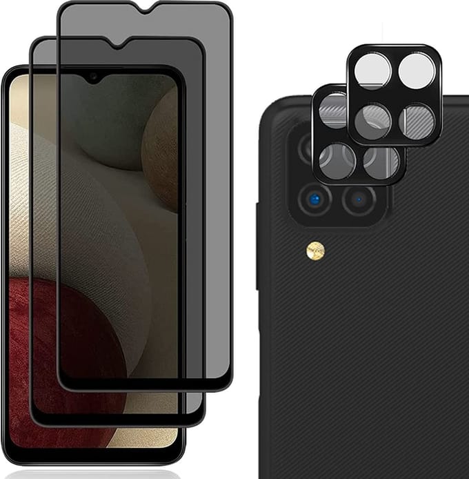Screenprotector Glas - 2X Privacy Tempered Glass Screen Protector Anti-Spy + 2X Camera lens Beschermer Geschikt voor: Samsung Galaxy A12 5G