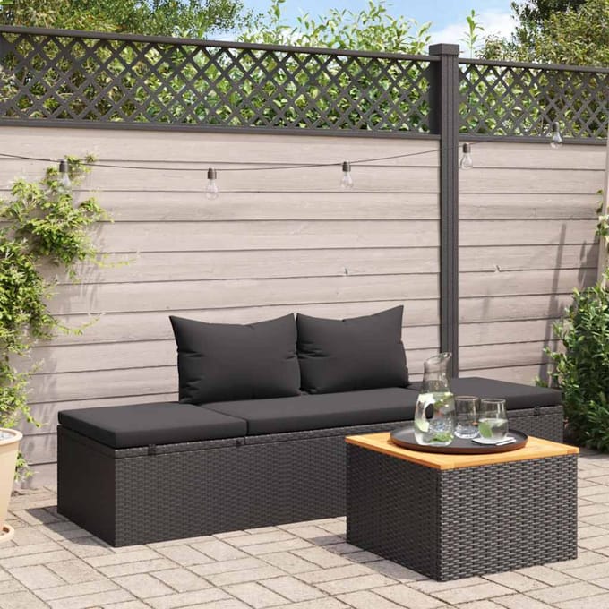 vidaXL - Ligbed - met - kussens - poly - rattan - zwart