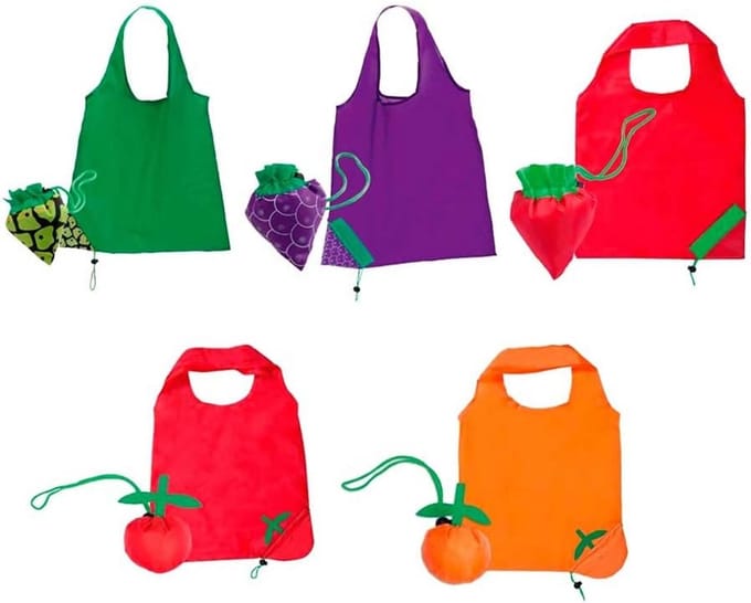 Set van 20 Herbruikbare Opvouwbare Boodschappentassen met Fruitprint