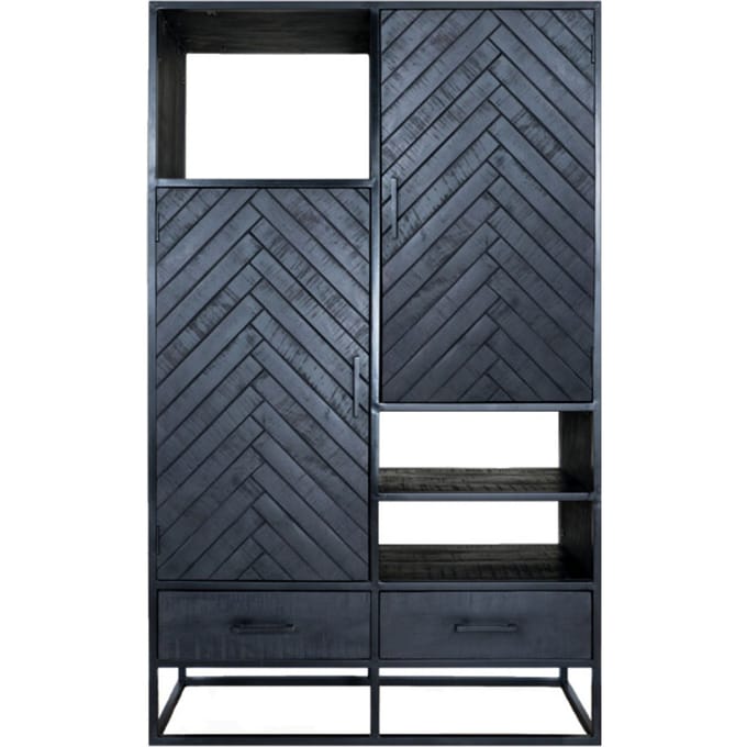 Kast Roan Visgraat - Zwart Mangohout - 180 x 110 cm - Industrieel