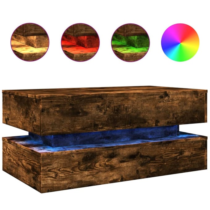 vidaXL - Salontafel - met - LED-verlichting - 90x50x40 - cm - gerookt - eikenkleurig