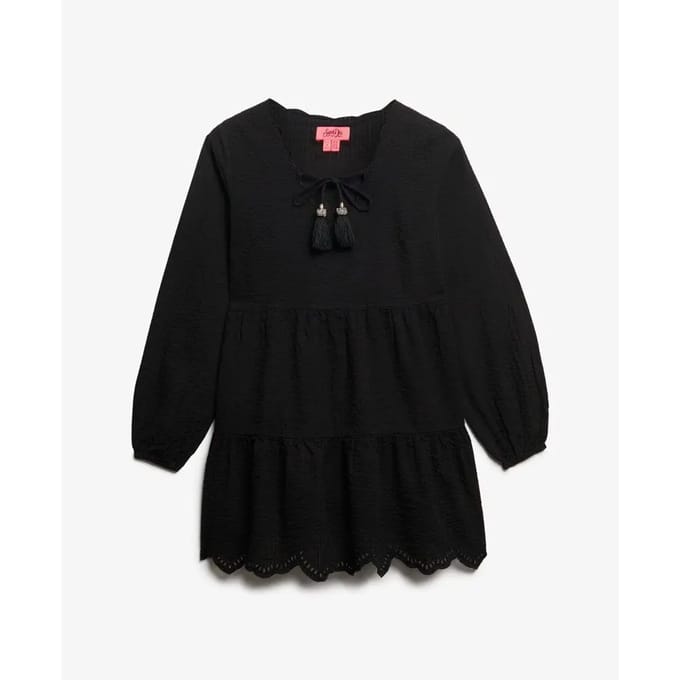 Superdry - Gelaagde mini-jurk van broderiekant - Dames - Jurken