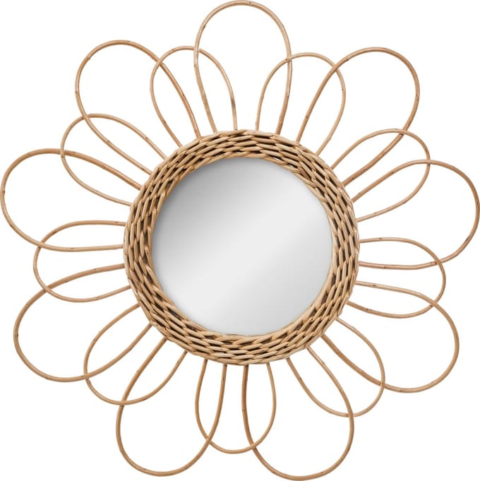 Atmosphera Wandspiegel - bloem - rotan - D38 cm - bohemian/boho spiegel