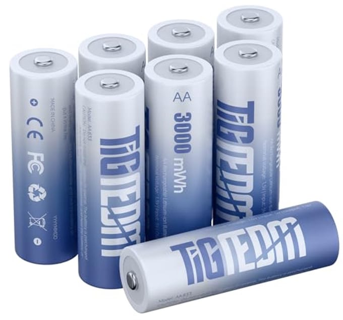 Oplaadbare 1,5 V AA lithiumbatterijen met oplader - 3000 mWh (8 stuks)