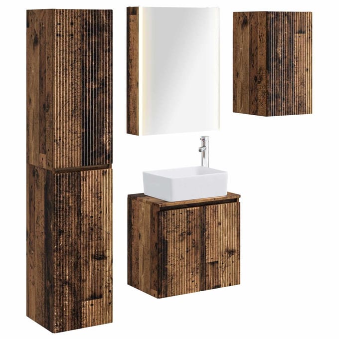 vidaXL - Badkamerkast - set - 5 - st - Oud - hout - Bewerkt - hout