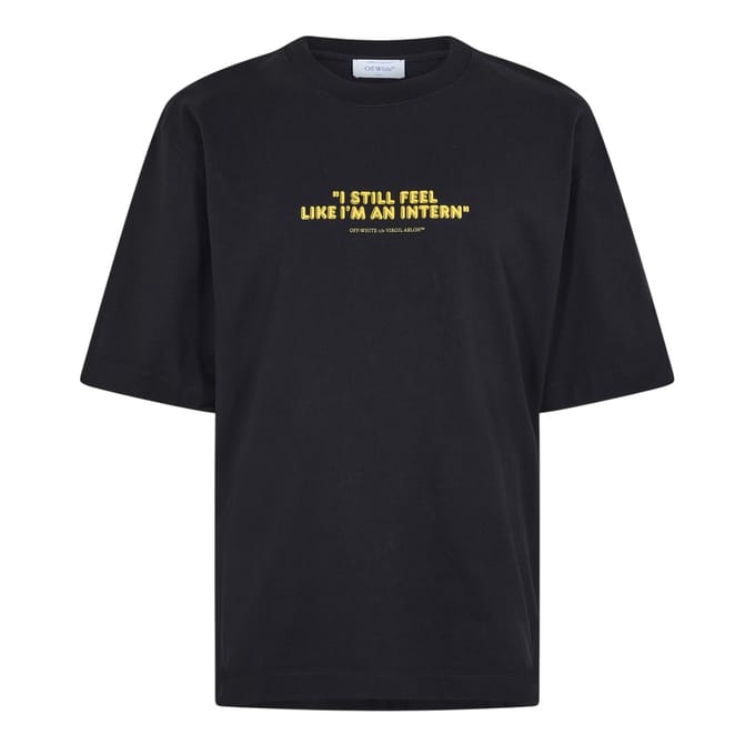 Off White T-shirt voor heren met de tekst 'Feel Like An Intern' (Zwart)