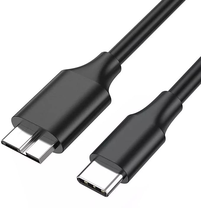 Qost - USB-C naar Micro USB-B kabel - Harde Schijf Kabel - Micro B 3.0/5Gbps - USB HDD kabel - Zwart - 1 Meter