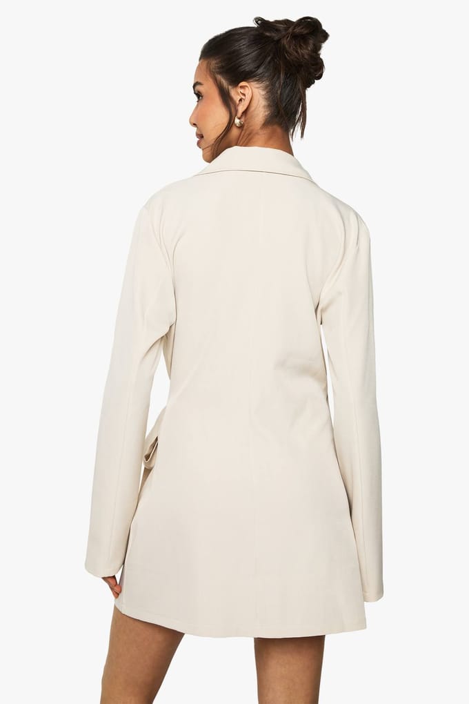 boohoo Dames Linnen Look Wikkel Drapeer Voorzijde Getailleerde Blazerjurk | Natural | Maat: 6