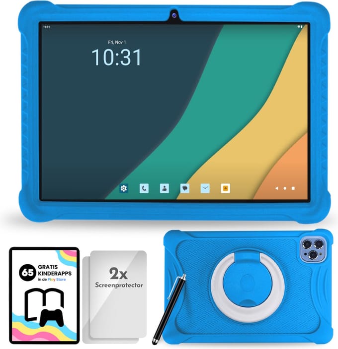 Bon Bon Electronics® 10.1 Inch Kindertablet Deluxe - Vanaf 3 Jaar - Tablet - Android 13 - IPS 1920x1200 – 8-Core Processor - 64GB – 4GB RAM - 6000 mAh – Ouderlijk Toezicht – Compleet Pakket – Blauw