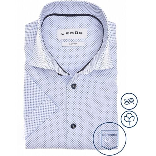 Ledûb Overhemd Fine Abstract Floral Pattern Short Sleeve Midden Blauw / male