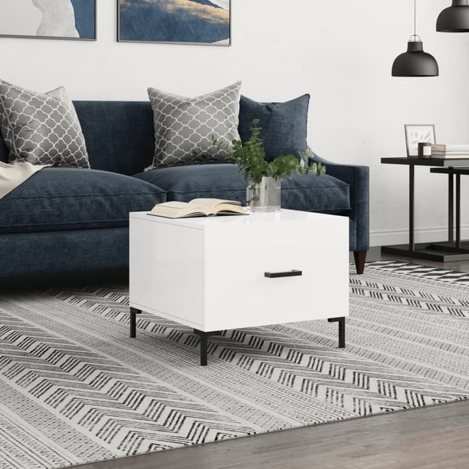 vidaXL - Salontafel - 50x50x40 - cm - bewerkt - hout - hoogglans - wit