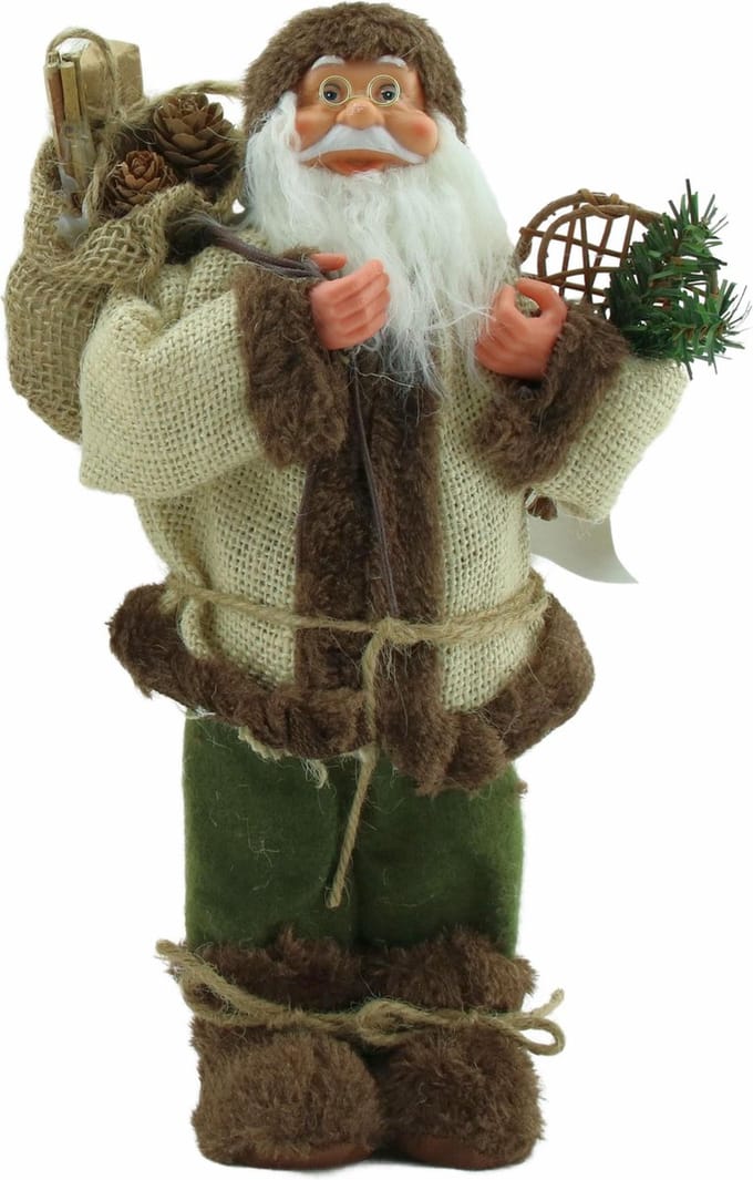 Luxe Afgewerkte Kerst Decoratie Kerstman Staand Créme/Bruin 30cm