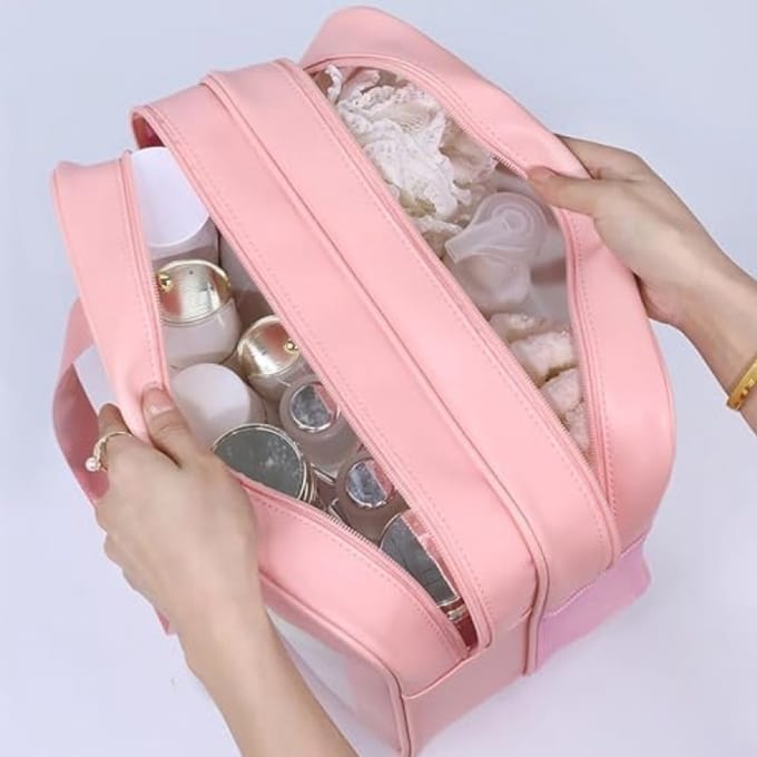 Waterdichte toilettas met aparte vakken - Roze - Medium