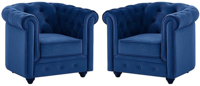 Vente-unique Set van 2 fauteuils CHESTERFIELD - velours - koningsblauw