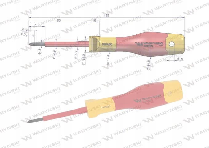 Waryński VDE Schroevendraaier PH0 x 60mm Geïsoleerd Staal S2