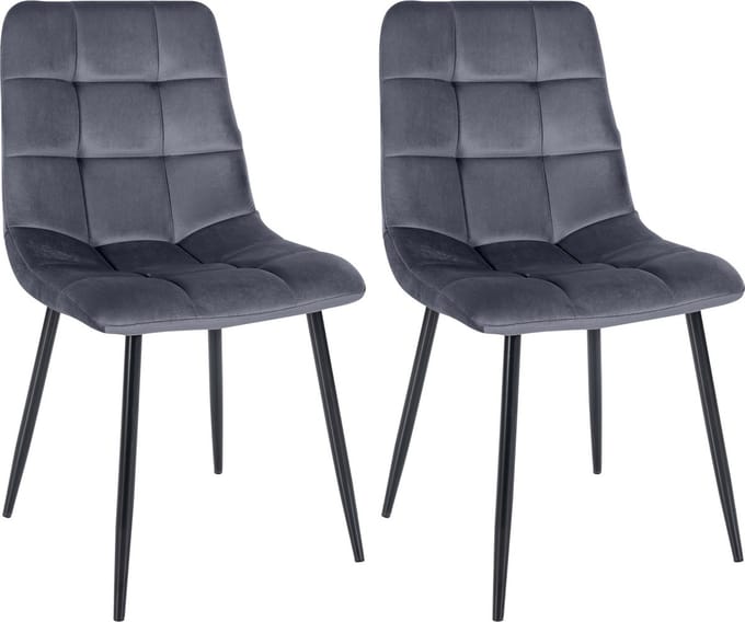 CLP Tilde Set van 2 eetkamerstoelen - Zonder armleuning - Industrieel - Fluweel/donkergrijs