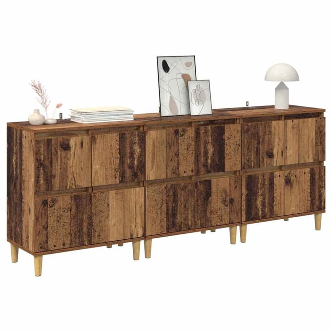 vidaXL - Dressoirs - 3 - st - Oud - Hout - 60 - x - 35 - x - 70 - cm - Bewerkt - hout