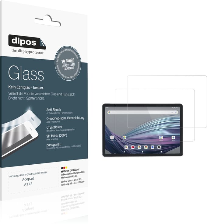 dipos – 2x Pantserfolie geschikt voor Acepad A172 | 9H Screenprotector