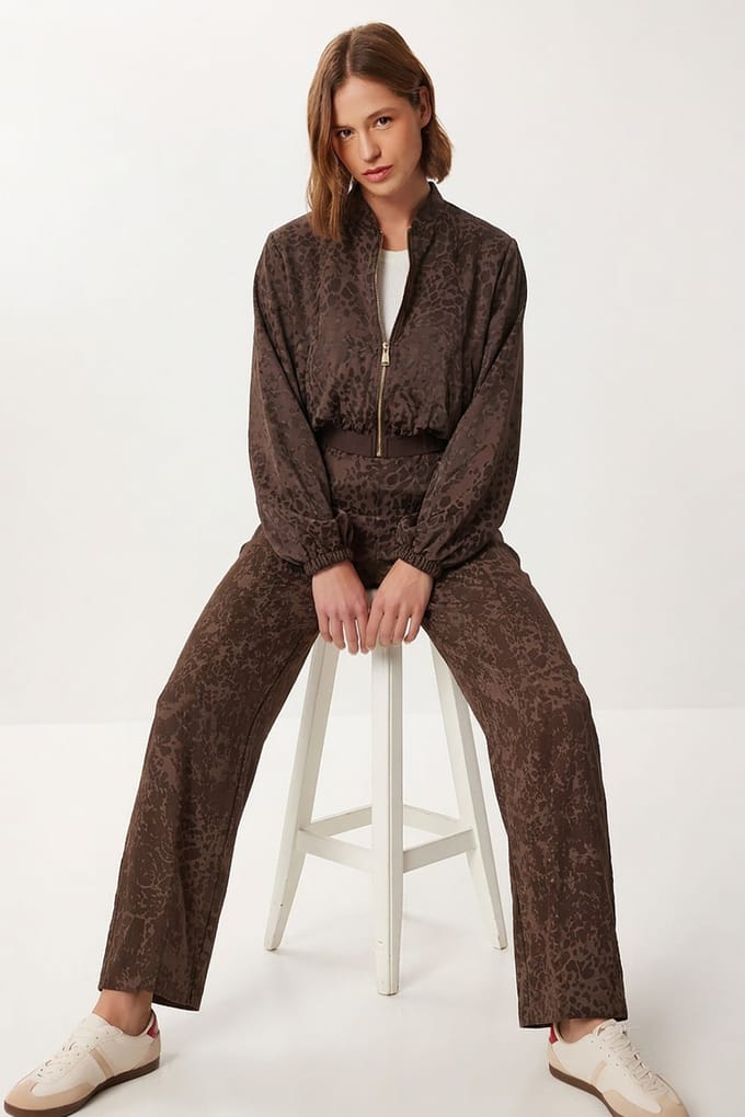 Leopardprint Hoge Taille Bomber Kraag Set