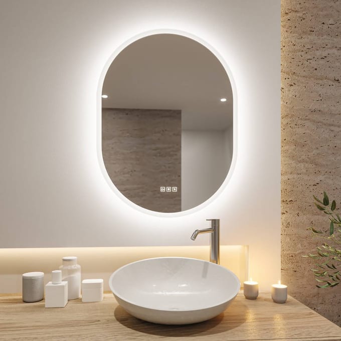 LED-verlichte spiegel Mirra IP44 White Switch 1400lm 230V 22W dimbaar Spiegel, Wit