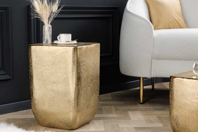 Design bijzettafel UNIT 45cm goud gehamerd handgemaakt metaal aluminium - 42733