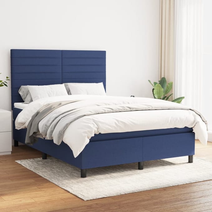 vidaXL - Boxspring - met - matras - stof - blauw - 140x200 - cm