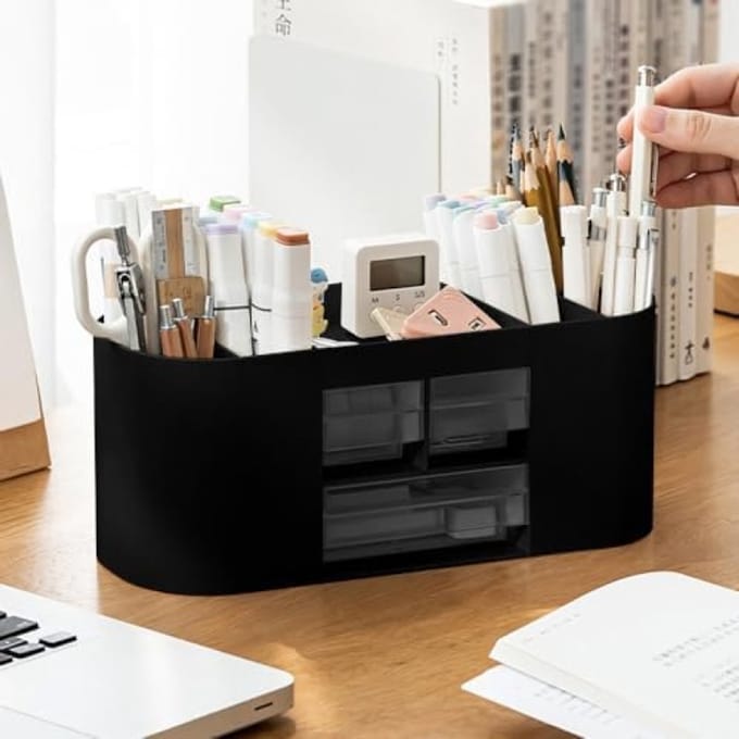 Transparante bureau-organizer met 10 vakken - Dubbele lade voor schrijfwaren