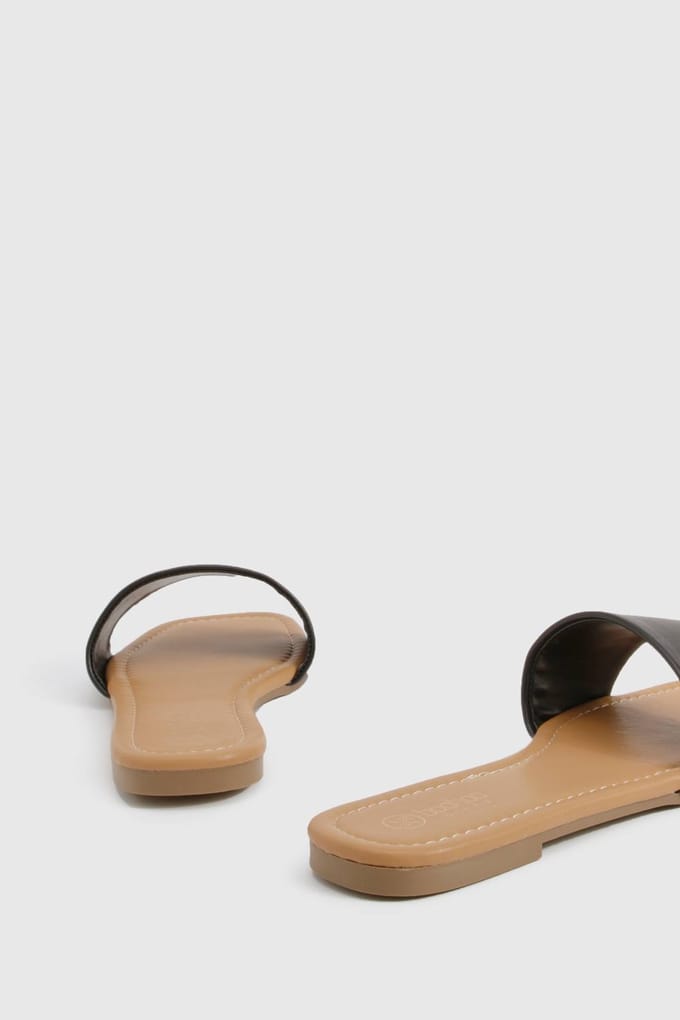 boohoo Dames Wide Fit Minimal Mule Sandalen | Black | Maat: 3