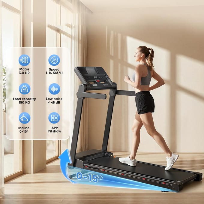 TAPIS DE COURSE ÉLECTRIQUE DOMESTIQUE PLIANT FT54 INCLINAISON RÉGLABLE 15% avec application jusqu'à 150KG