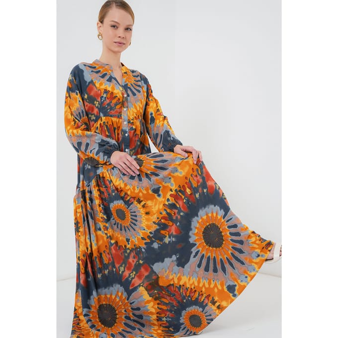 Geprinte V-hals Maxi-jurk