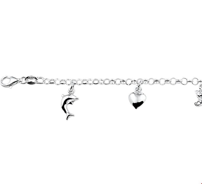 Zilver Gerhodineerd Armband Diverse Bedels 15 Cm 1321795