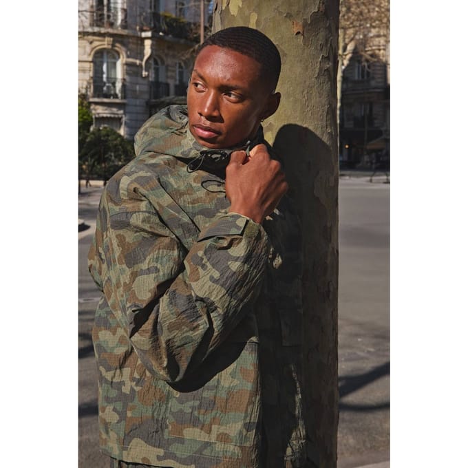Oversized Boxy Camo Ripstop Sports Cagoule | Green | Size Medium