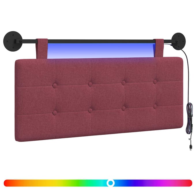 vidaXL - Hangend - hoofdbord - Met - LED-verlichting - Wijnrood - Stof