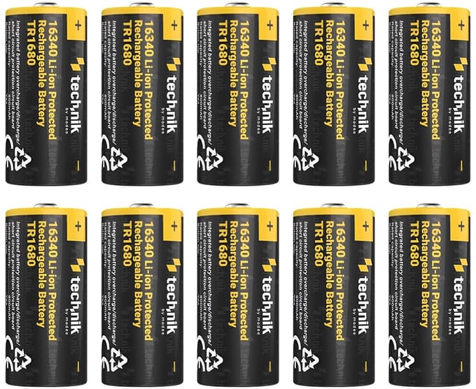 Technik Oplaadbare Lithium Batterij - Li-ion - 16340 / RCR123 / TR1680 - 800mAh - 3.7V - 10 stuks