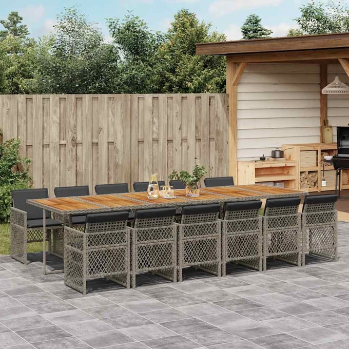 vidaXL - 13-delige - Tuinset - met - kussens - poly - rattan - grijs