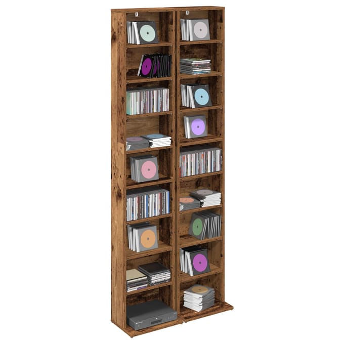 vidaXL - CD - Kast - 2 - st - Oud - hout - 33 - x - 23,5 - x - 175 - cm - Bewerkt - hout