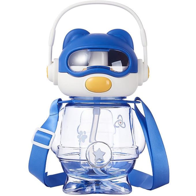 Ruimtebeer Kinderbekers Plastic Beker Mooi Schattig Student Grote Capaciteit Draagbaar Rietje Sportfles 700ml blue