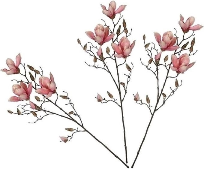 Mica Decorations Kunstbloem - 3x - Magnolia beverboom - roze - 80 cm - kunsttak