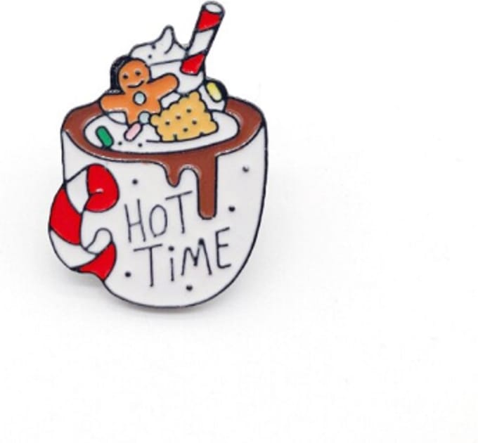 Pin ''warm choco'' white, kerst, broche, kledingspeld