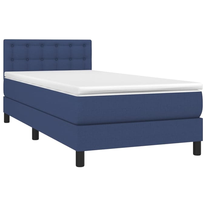 vidaXL - Boxspring - met - matras - en - LED - stof - blauw - 100x200 - cm