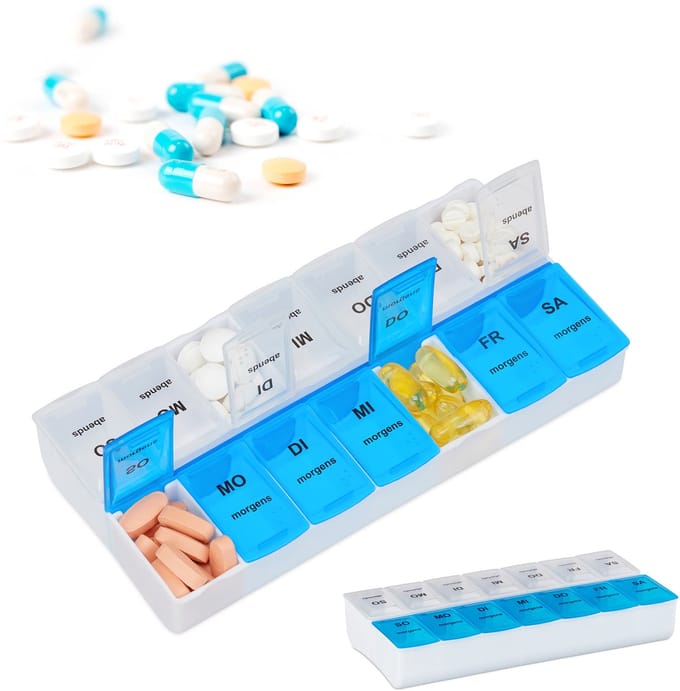 2x pillendoos 7 dagen - 2 vakken per dag - pillendoosje - medicamenten doos