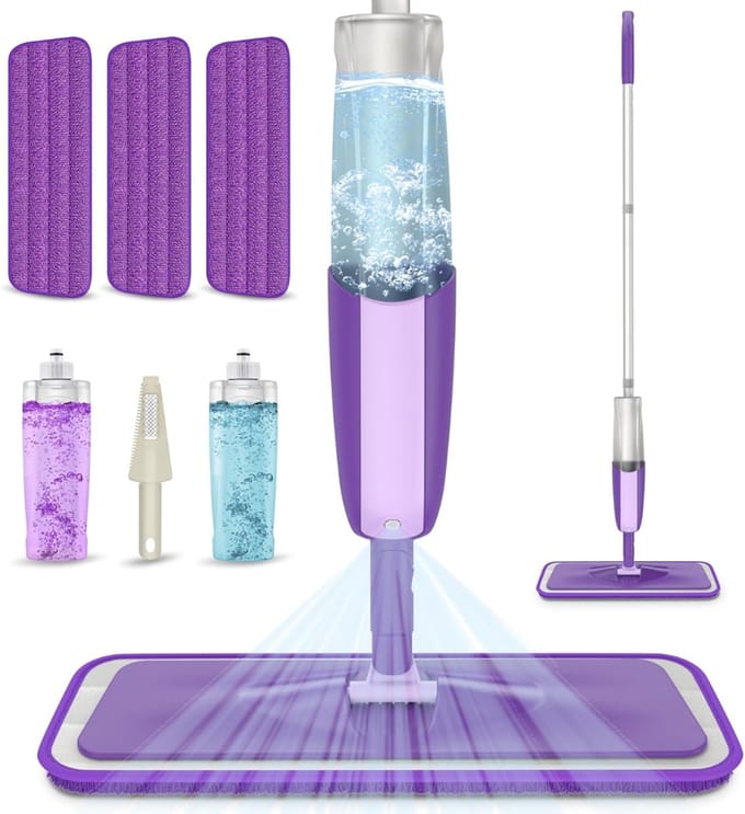 Core® Dweil met spray - Dweil - Mop - Paars - 42cm x 14cm x 125cm
